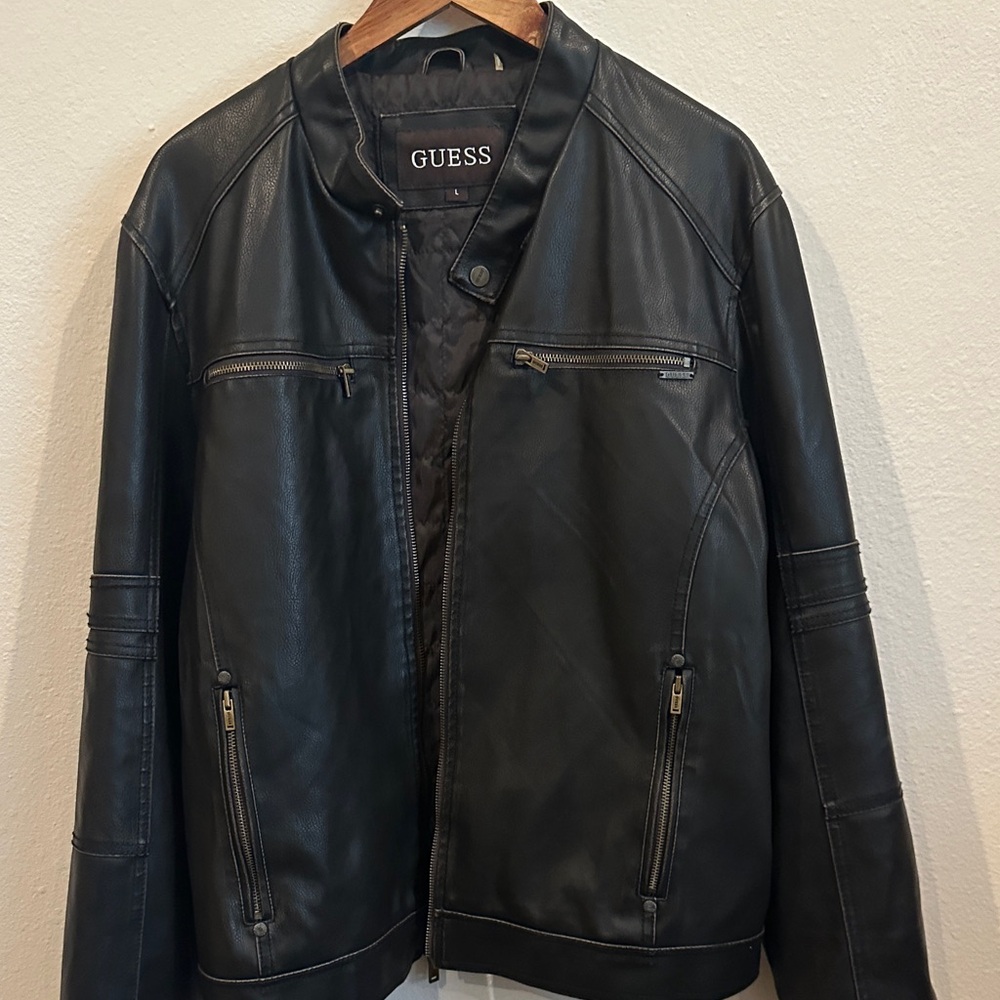 GUESS Men's Dark Chocolate color distressed Moto Jacket
